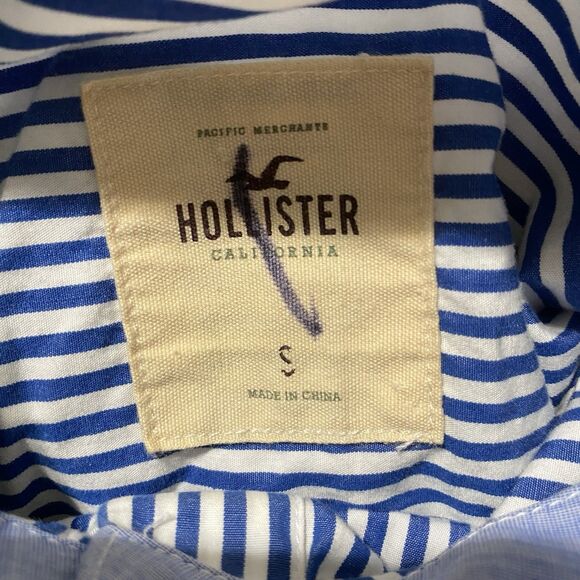 HOLLISTER Shirt Button Down Striped Long Sleeve 100% Cotton Womens S Blue White - Picture 4 of 10